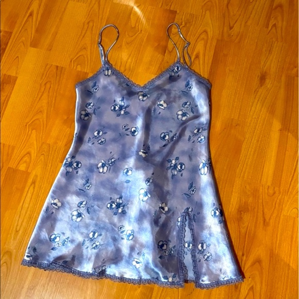 XS La Senza Blue Floral Chemise Slip Nightgown Teddy